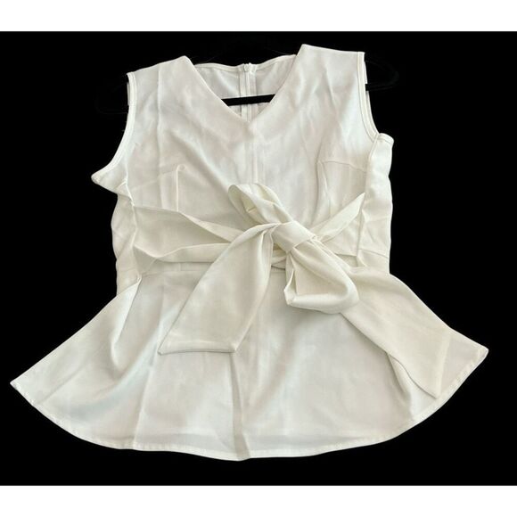 Lovely Cream Sleeveless Blouse w/ Tie at Front Medium NWOT - Picture 6 of 8
